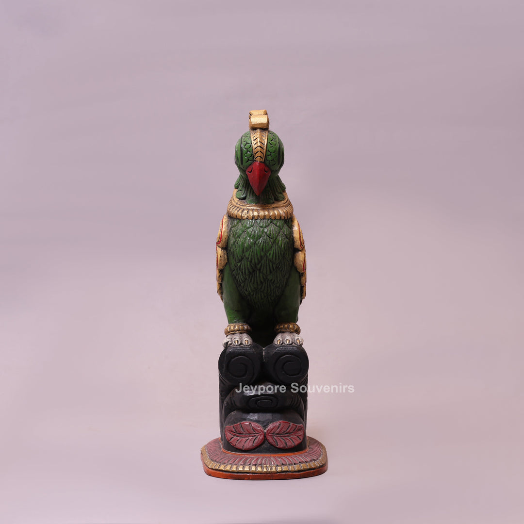 19" Hand-Carved Wooden Parrot Statue