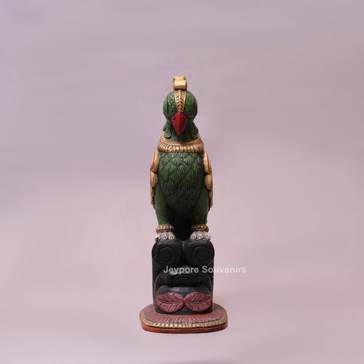 19" Hand-Carved Wooden Parrot Statue
