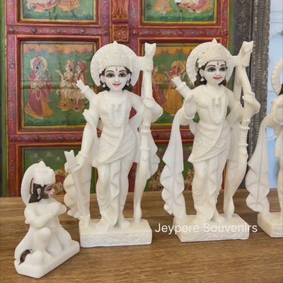 12" Pure White Marble Handcrafted Ram, Sita, Lakshman & Hanuman Idols Pair