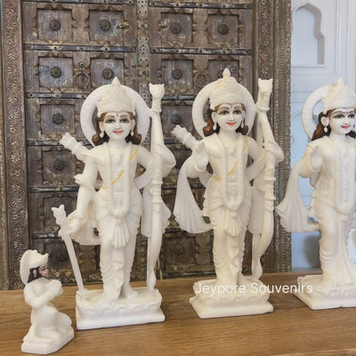 Grand 18" White Marble Ram Darbar Idol Set | Lord Rama Family