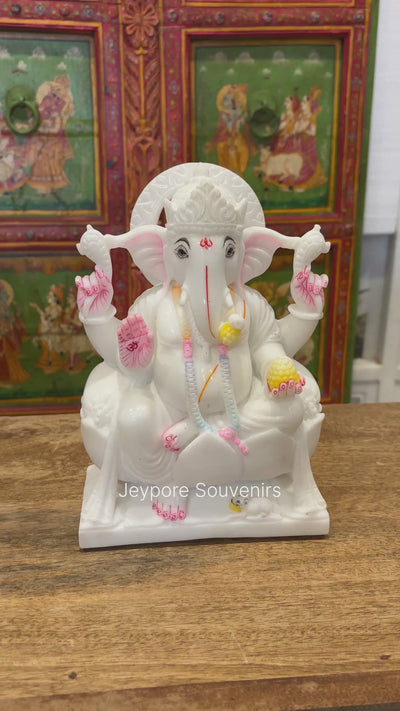 9" Handcrafted White Marble Lord Ganesha Idol for Home Temple & Décor