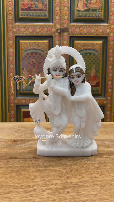 9" Exquisite Pure White Marble Radha Krishna Statue