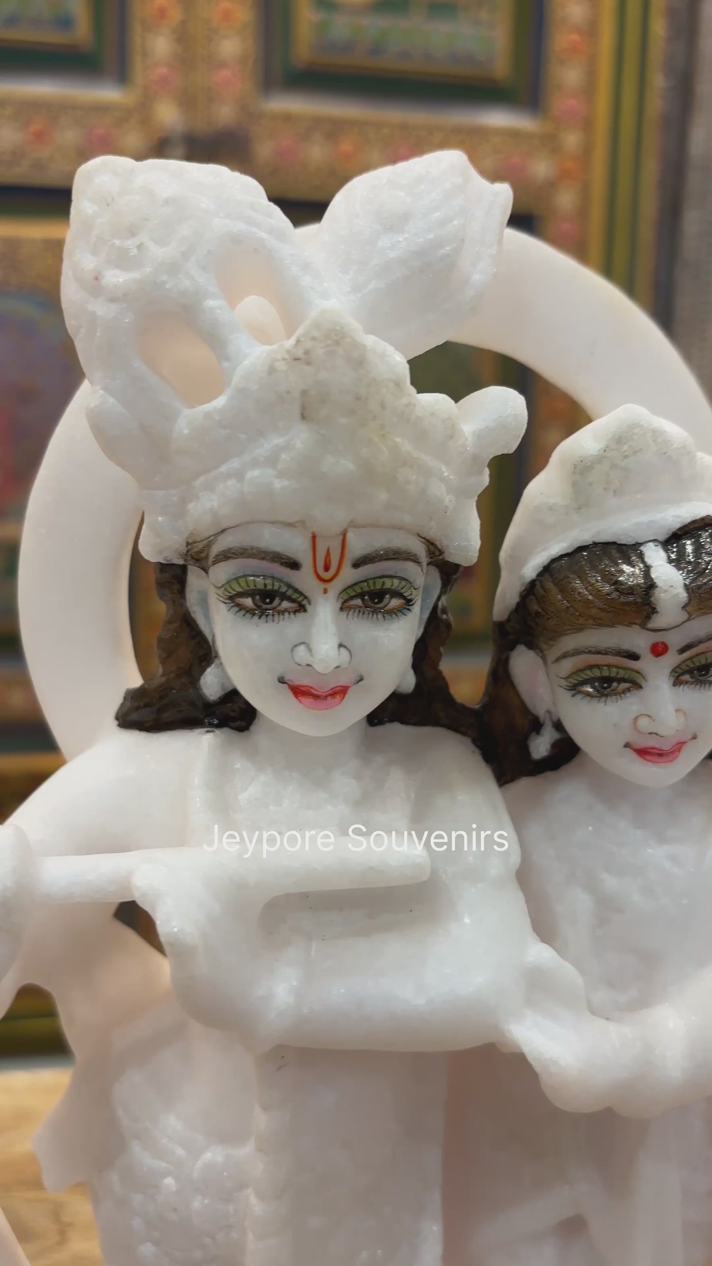 11" Pure Handcrafted White Marble Radha Krishna Statue (Murti)