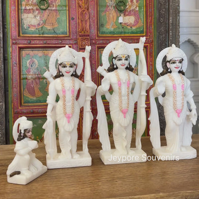 12" Pure White Marble Lord Rama, Lakshman, Sita And Hanuman Statue Pair
