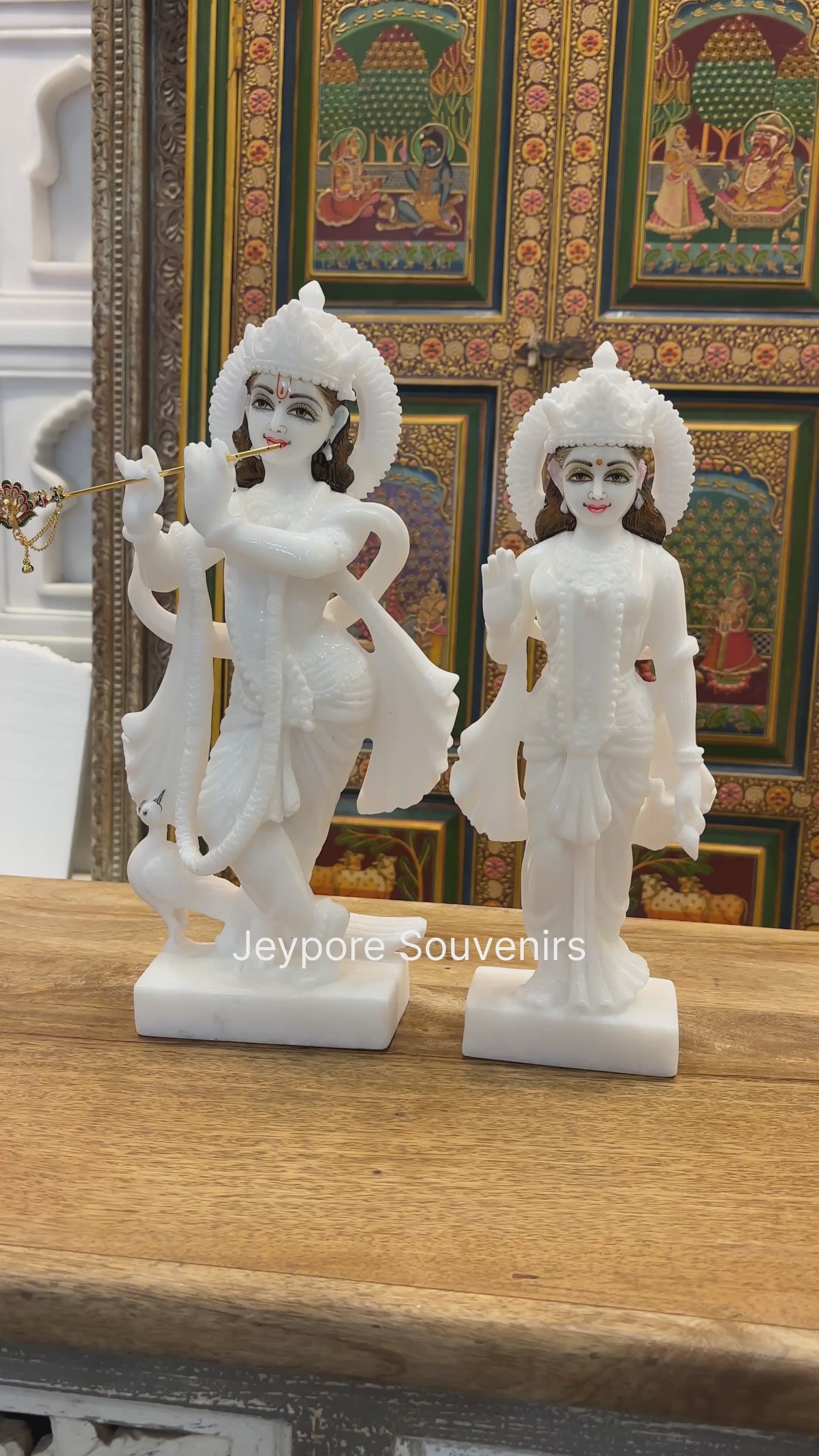 15" Pure White Marble Radha Krishna Pair Statues | Handcrafted Idols from Jeypore Souvenirs