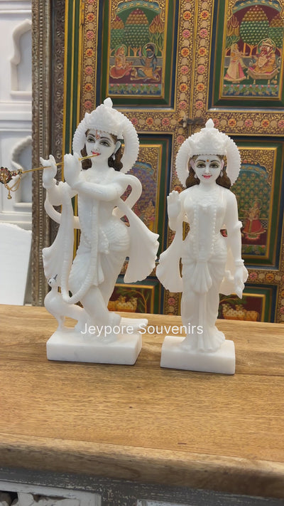 15" Pure White Marble Radha Krishna Pair Statues | Handcrafted Idols from Jeypore Souvenirs