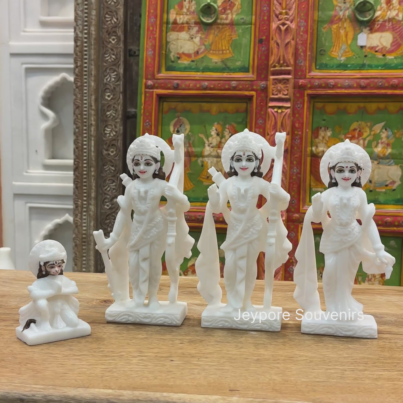 9" Pure White Marble Ram Darbar Idol Set | Ram, Sita, Lakshman And Hanuman Statues