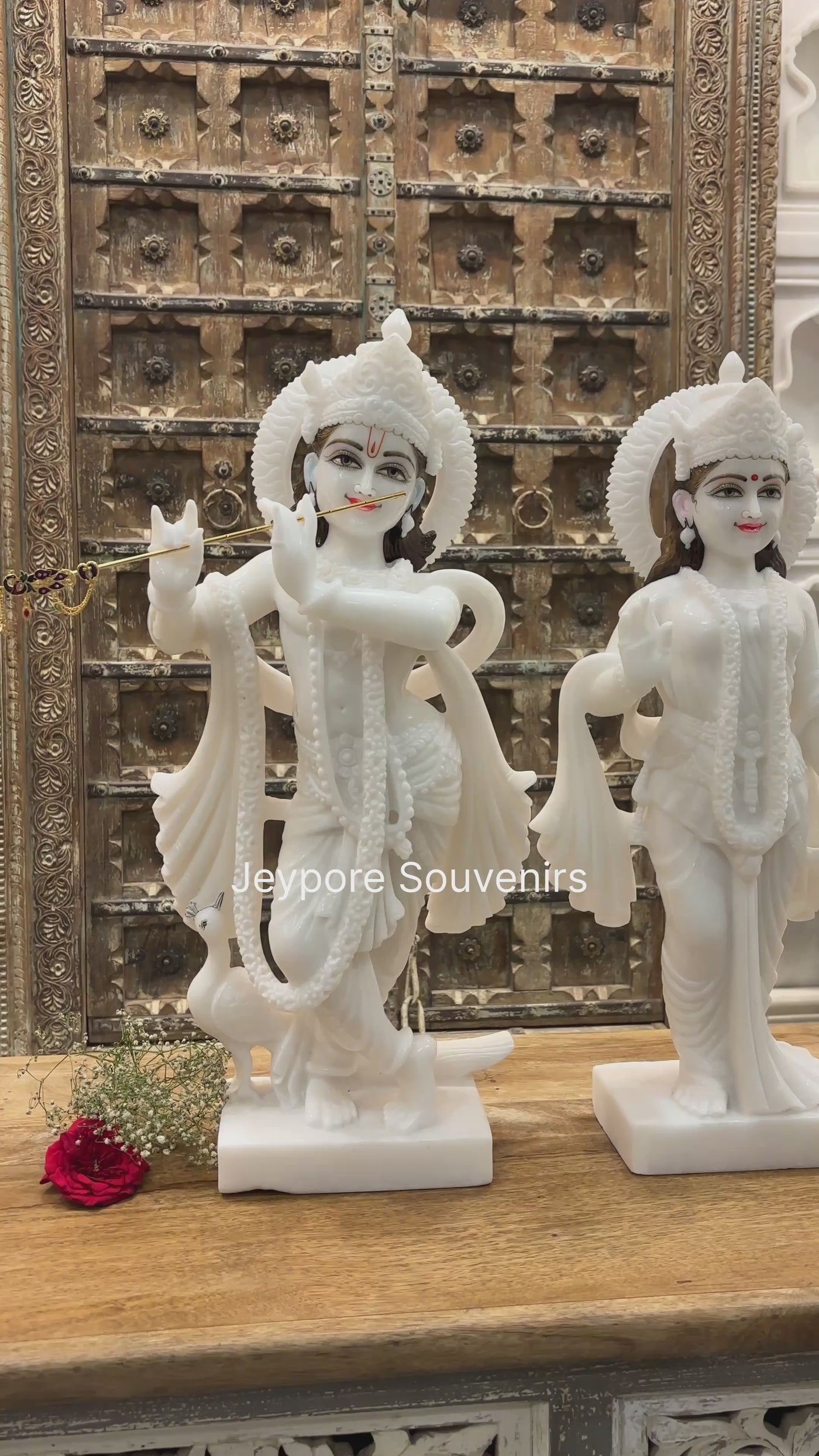 24" Pure White Marble Radha Krishna Statues Pair | Handcrafted By Jeypore Souvenirs