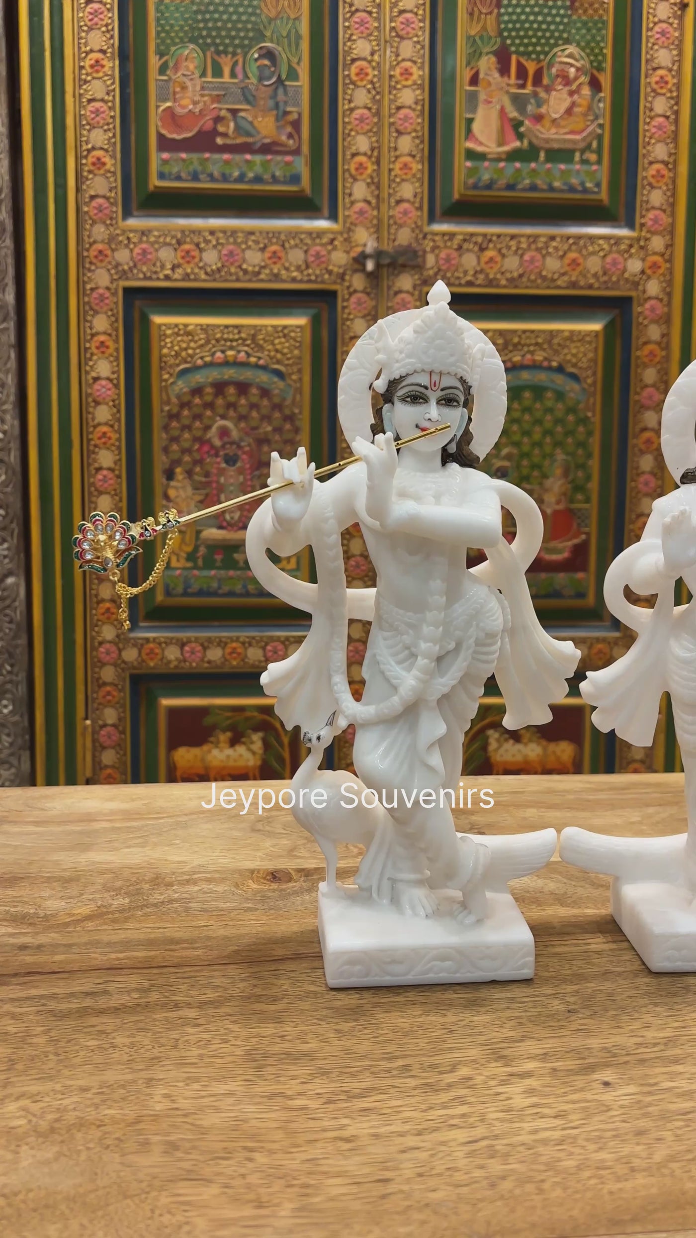 12" Stunning Pure White Marble Radha Krishna Statue Pair - Crafted by Indian Artisans