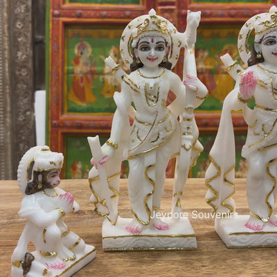 9" Pure White Marble Ram Darbar Idol Set with Real Gold Leaf Work