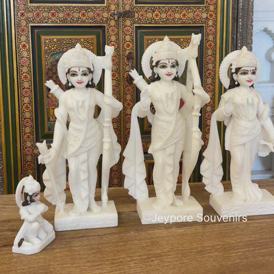 15" White Marble Ram Darbar Statue Set | Ram, Sita, Lakshman, Hanuman Idols