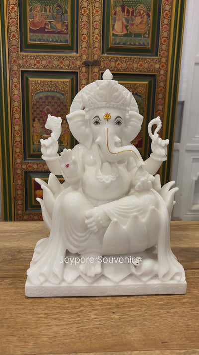 Pure white marble Lord Ganesha statue (murti) - 15 inches