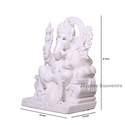 27" Handcrafted  Pure White Marble Lord Ganesha Statue