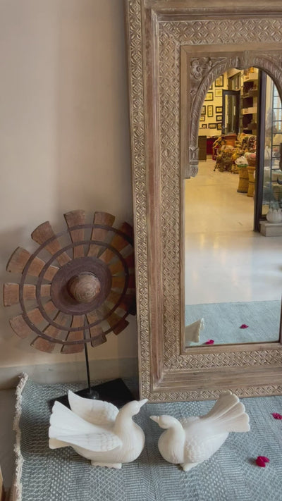 Hand carved long mirror in distressed finish