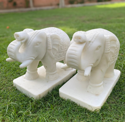 Pair of Marble Elephant Statues