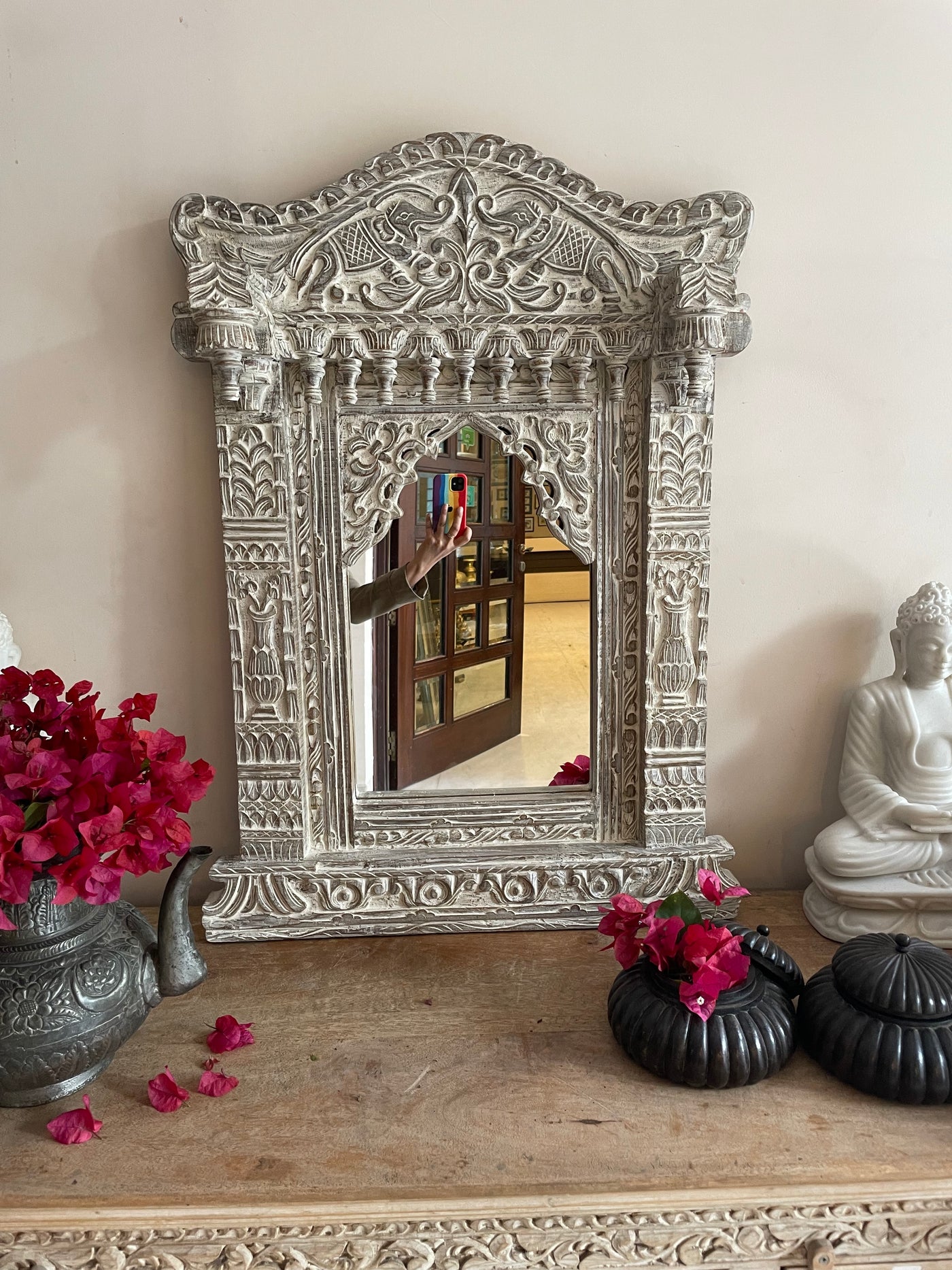 Hand carved Single Jharokha Wall mirror