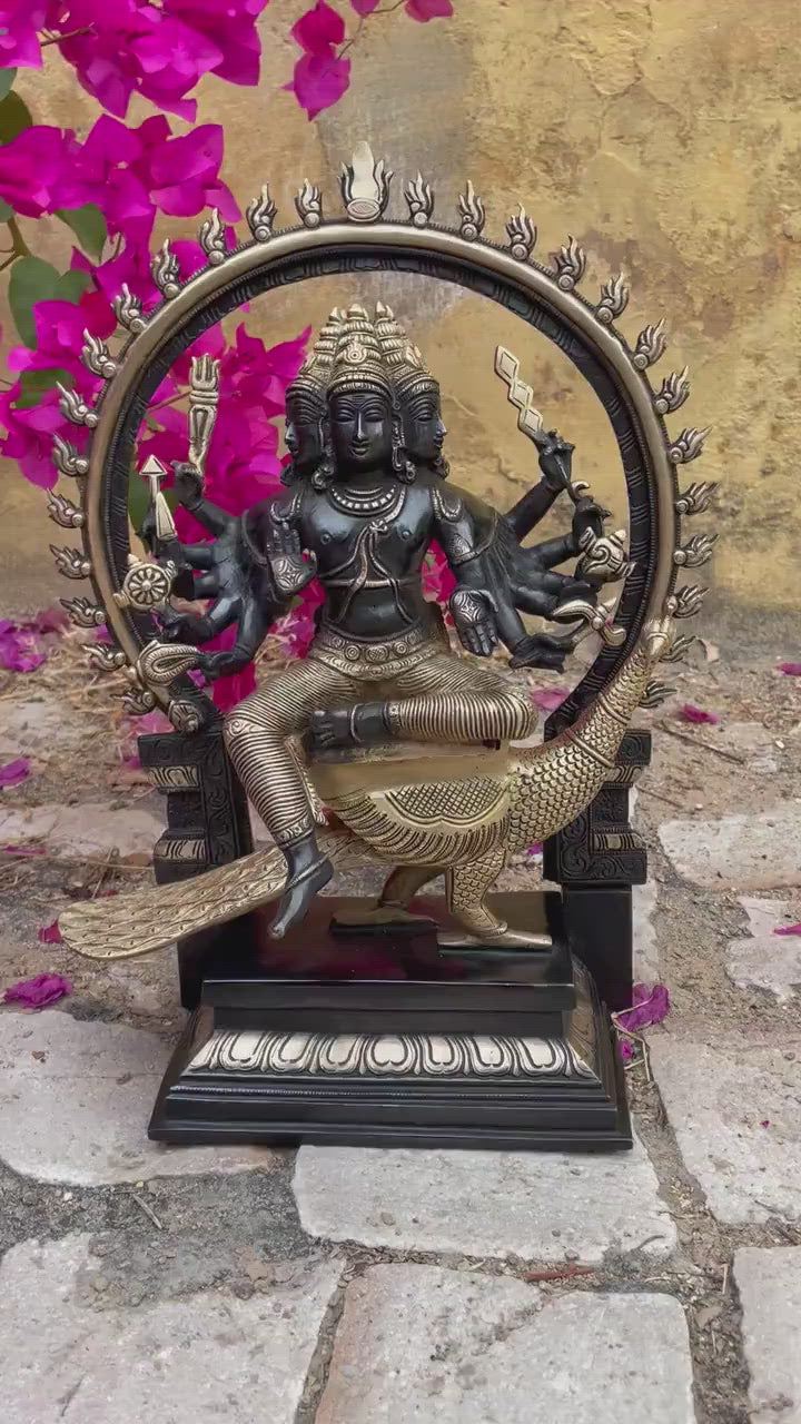 Handcrafted brass statue of Lord Murugan/Kartikeya on peacock