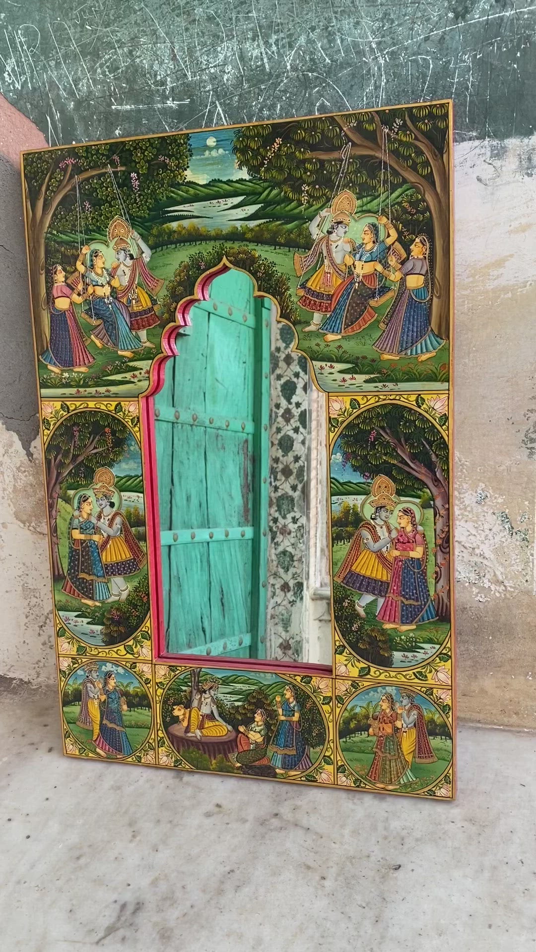 Hand painted Frame Depicting Radha & Krishna in Vrindavan