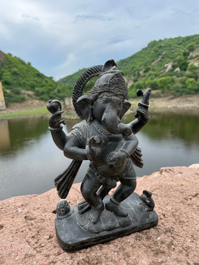 Handcrafted Lord Ganesha statue in black marble