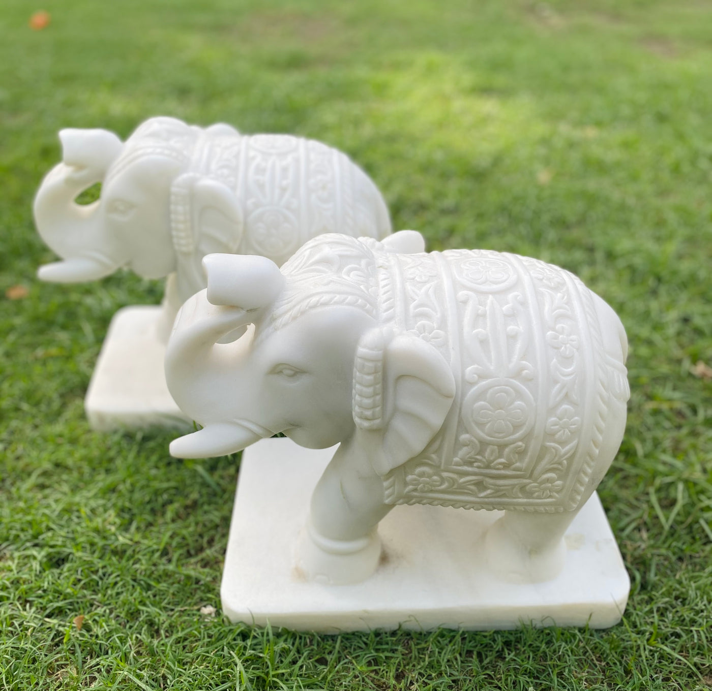 Pair of Marble Elephant Statues