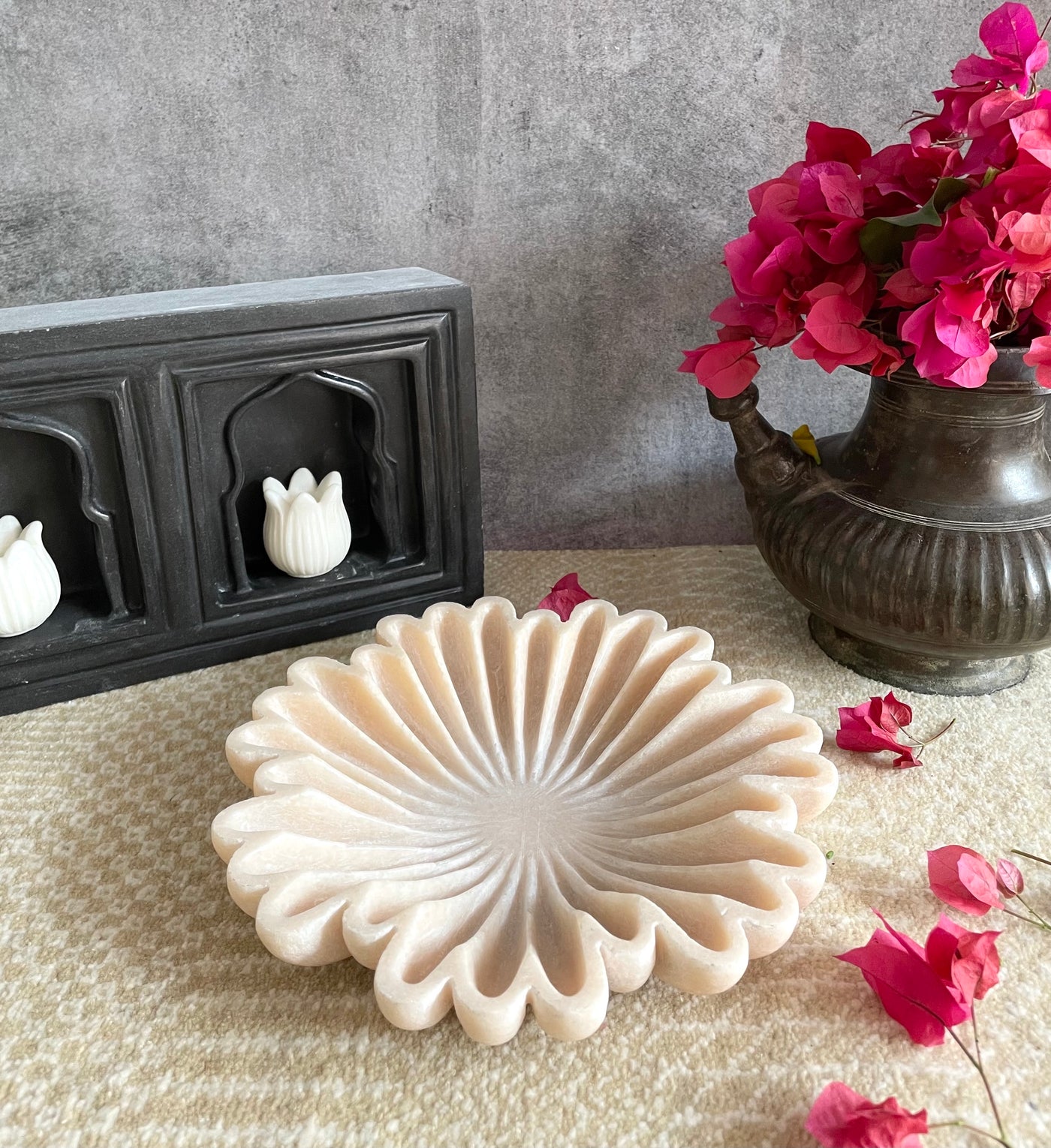 Beige colored flower shaped Marble Bowl