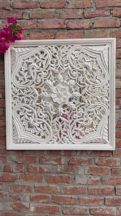 Wooden hand carved Wall Panel with mirror at the back