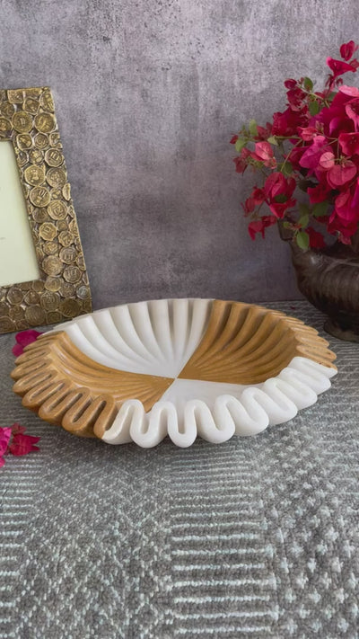 Ruffled Marble Bowl in Mustard and White Marble