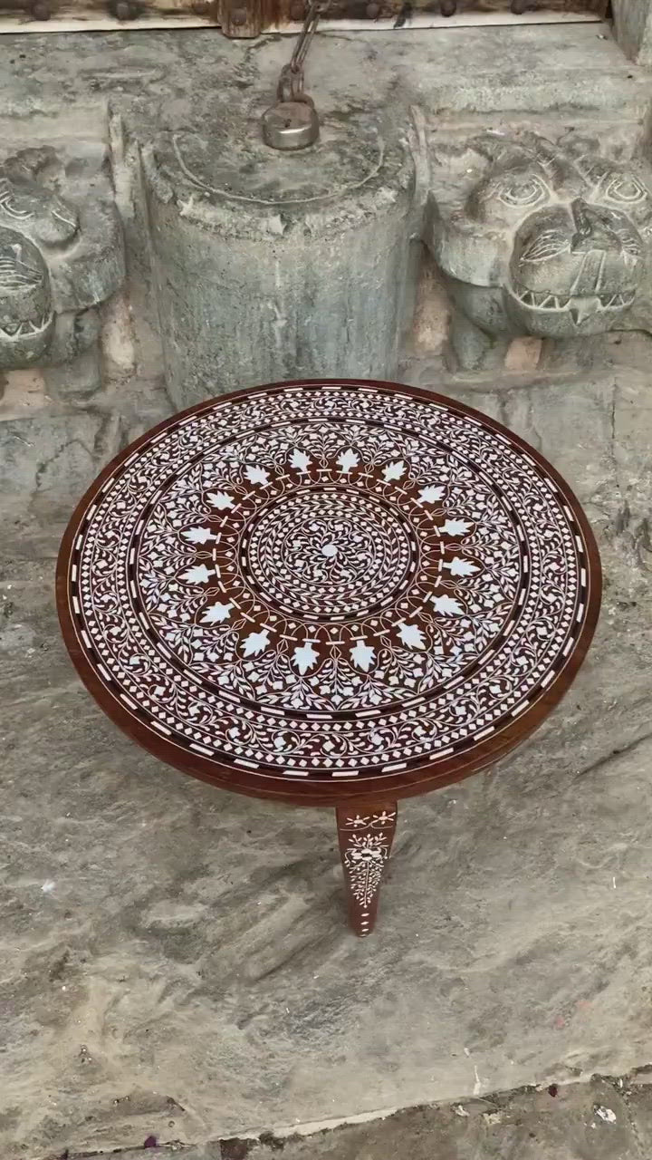 Foldable Coffee table with Handmade Floral Inlay work