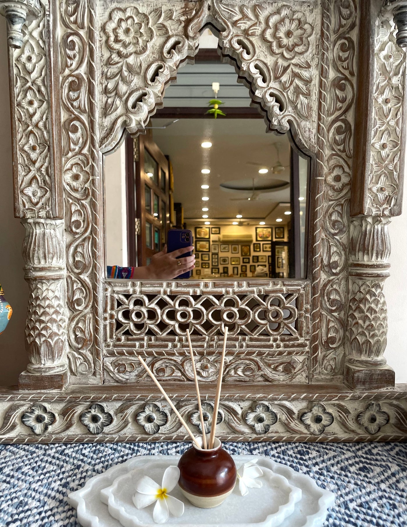 Hand carved Single Jharokha Wall mirror with Eagle top