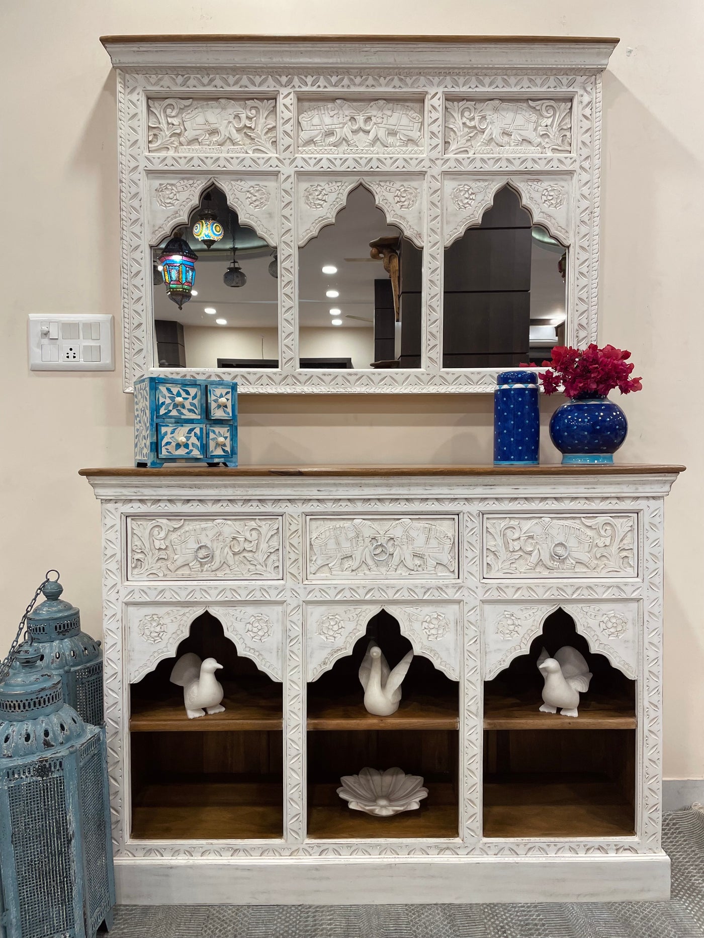 Distressed White Console Table