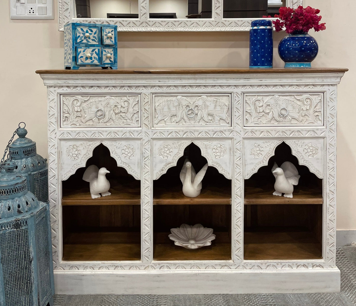 Distressed White Console Table