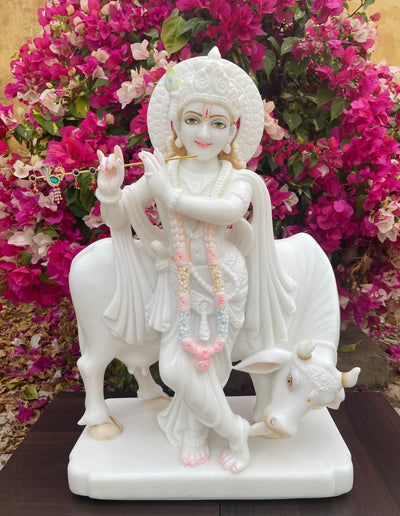 Lord Krishna Statue in White Marble 24" inches