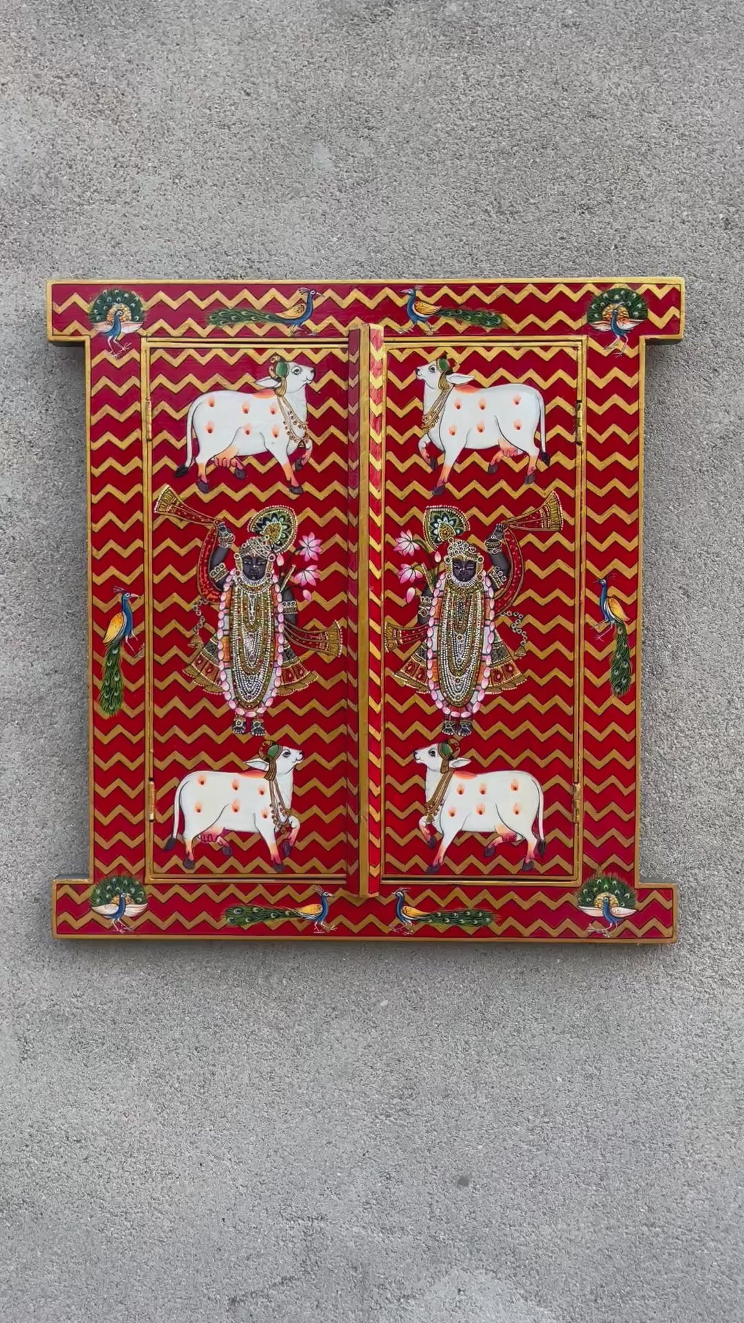 Window with Handpainted Shrinathji surrounded by cow motifs