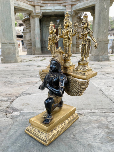 Handcrafted Brass statue of Lord Vishnu with Bhudevi and Sridevi on Garuda