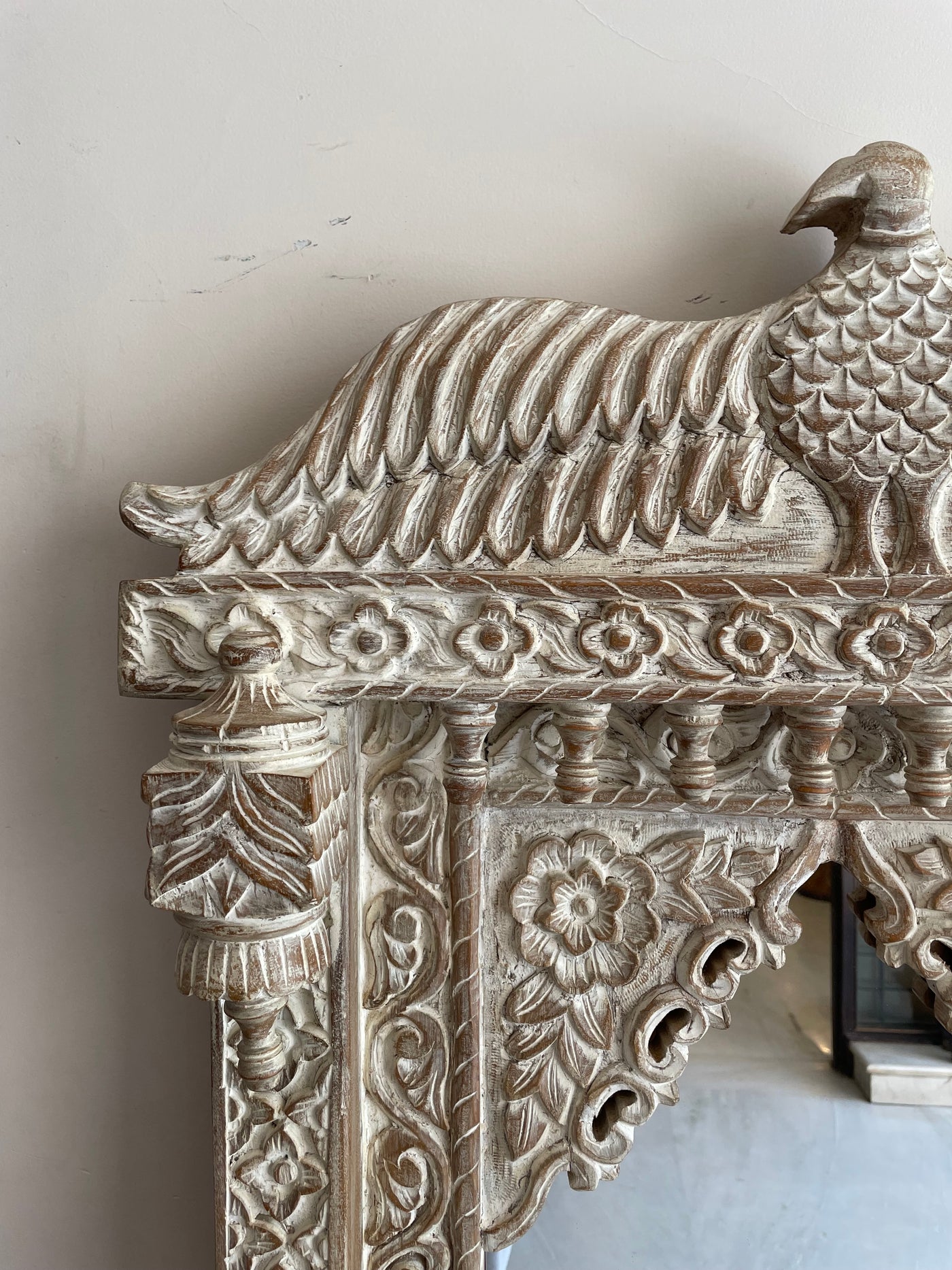 Hand carved Single Jharokha Wall mirror with Eagle top