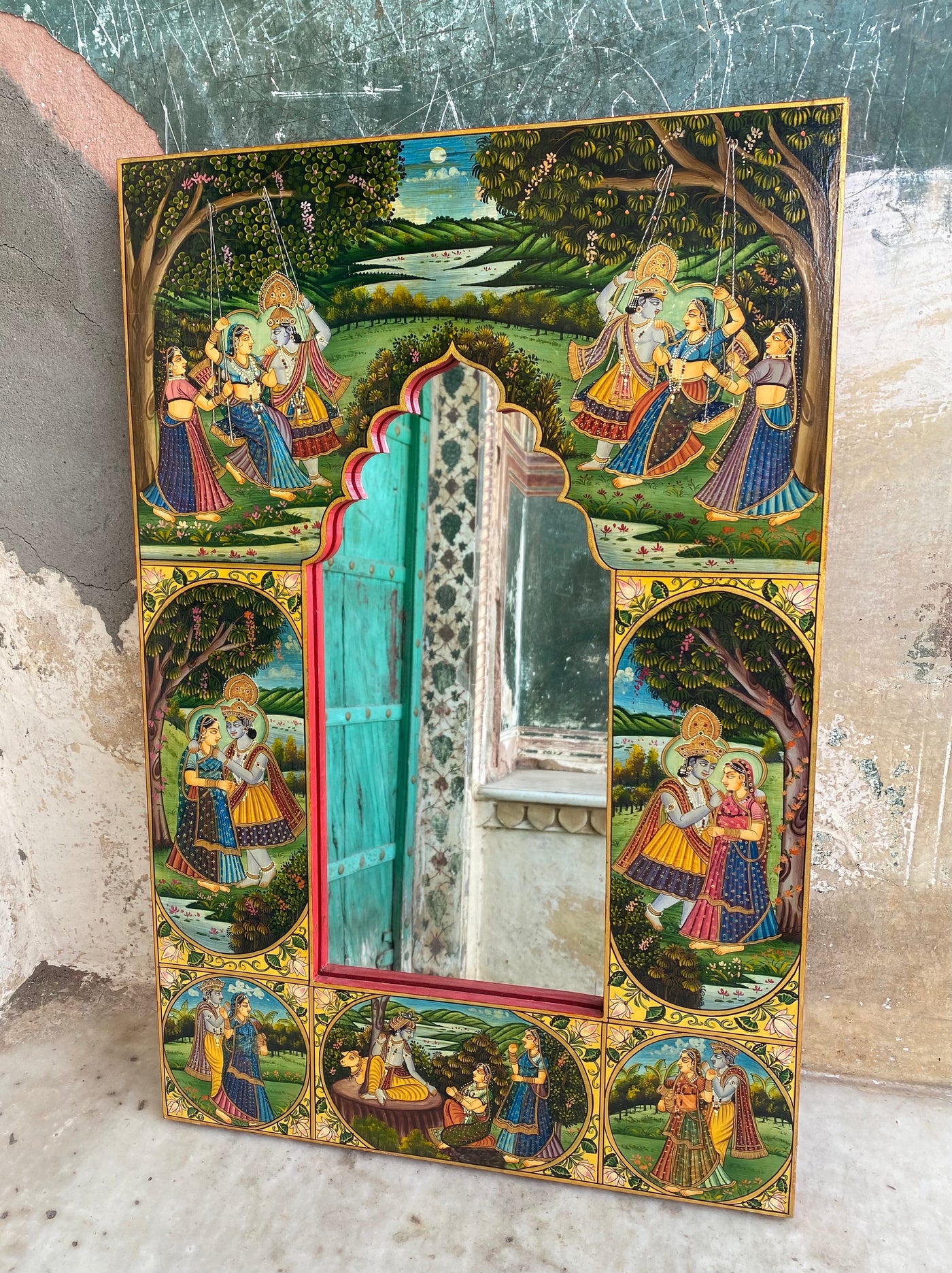 Hand painted Frame Depicting Radha & Krishna in Vrindavan