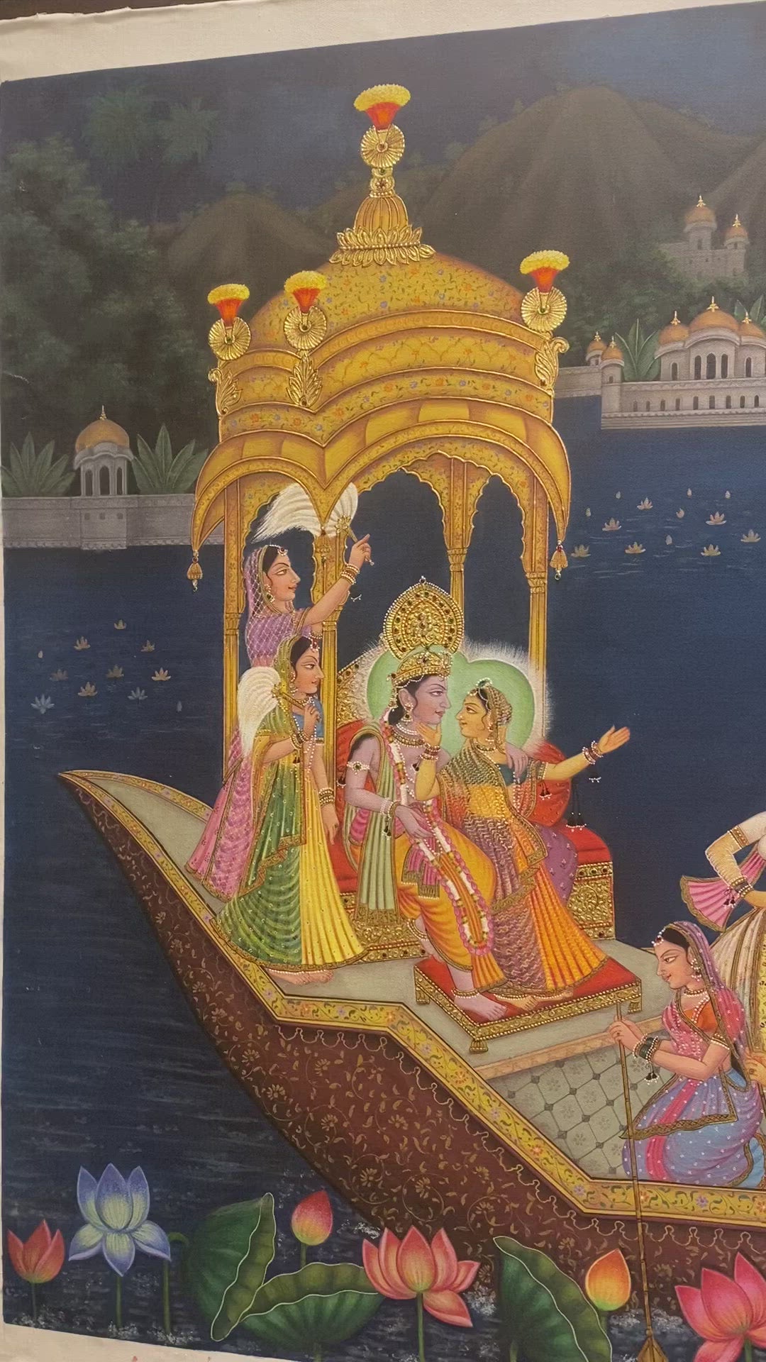 Radha and Krishna - Hand Made Canvas Painting with real gold leaf work