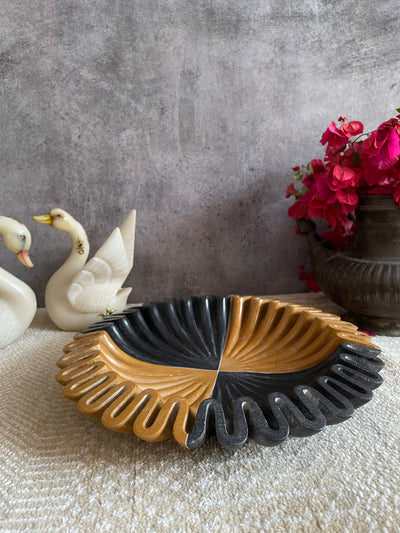 Ruffled Marble Bowl with Natural Mustard and Black Marble