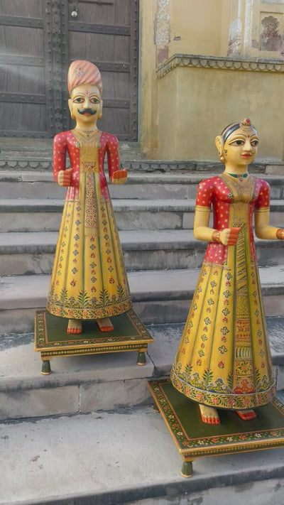 3 feet Gangaur Dolls with real gold leaf work