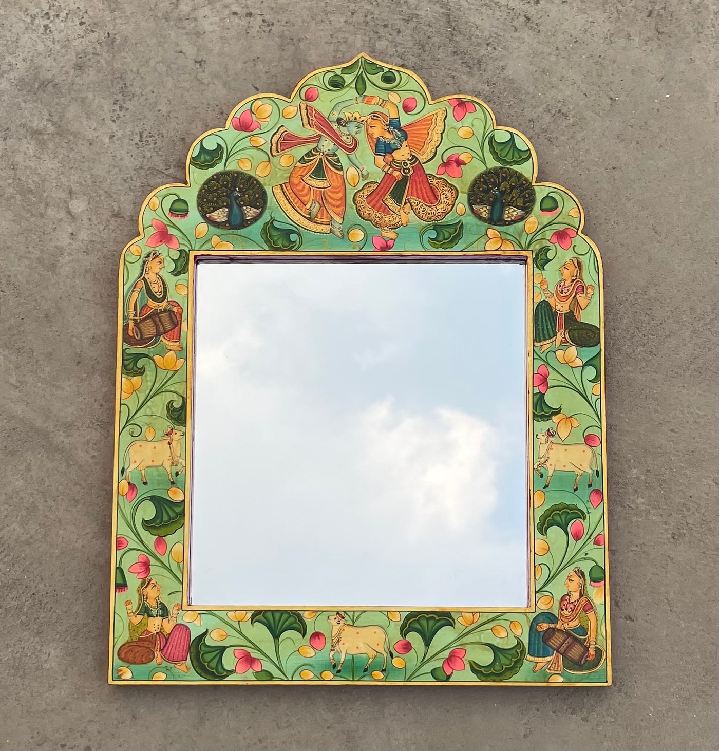 Hand painted Haveli Style Frame With Radha Krishna Motifs