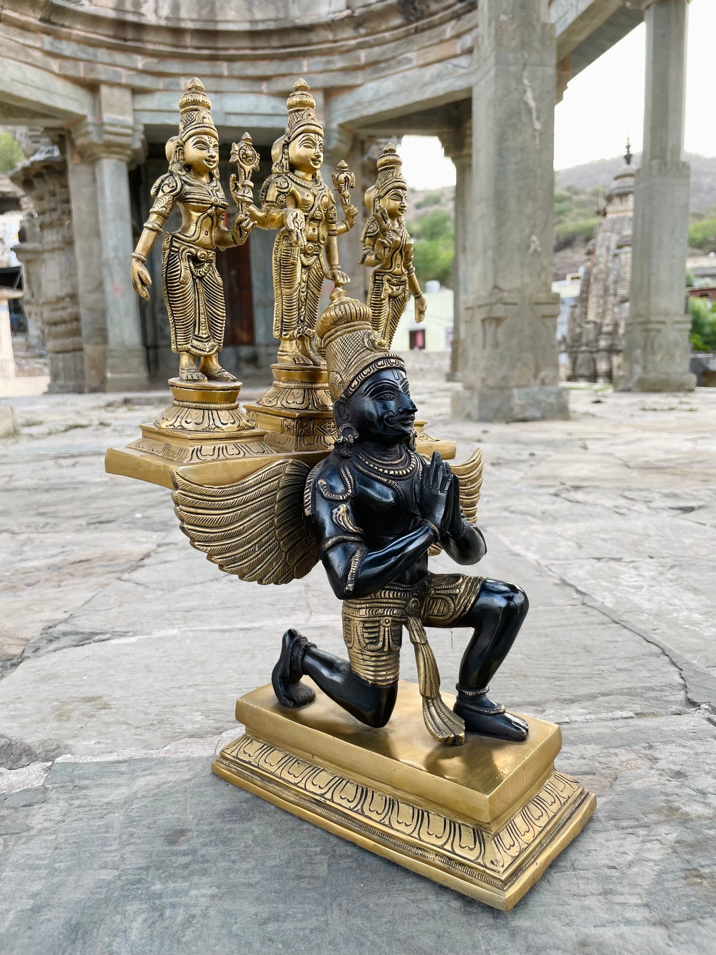 Handcrafted Brass statue of Lord Vishnu with Bhudevi and Sridevi on Garuda