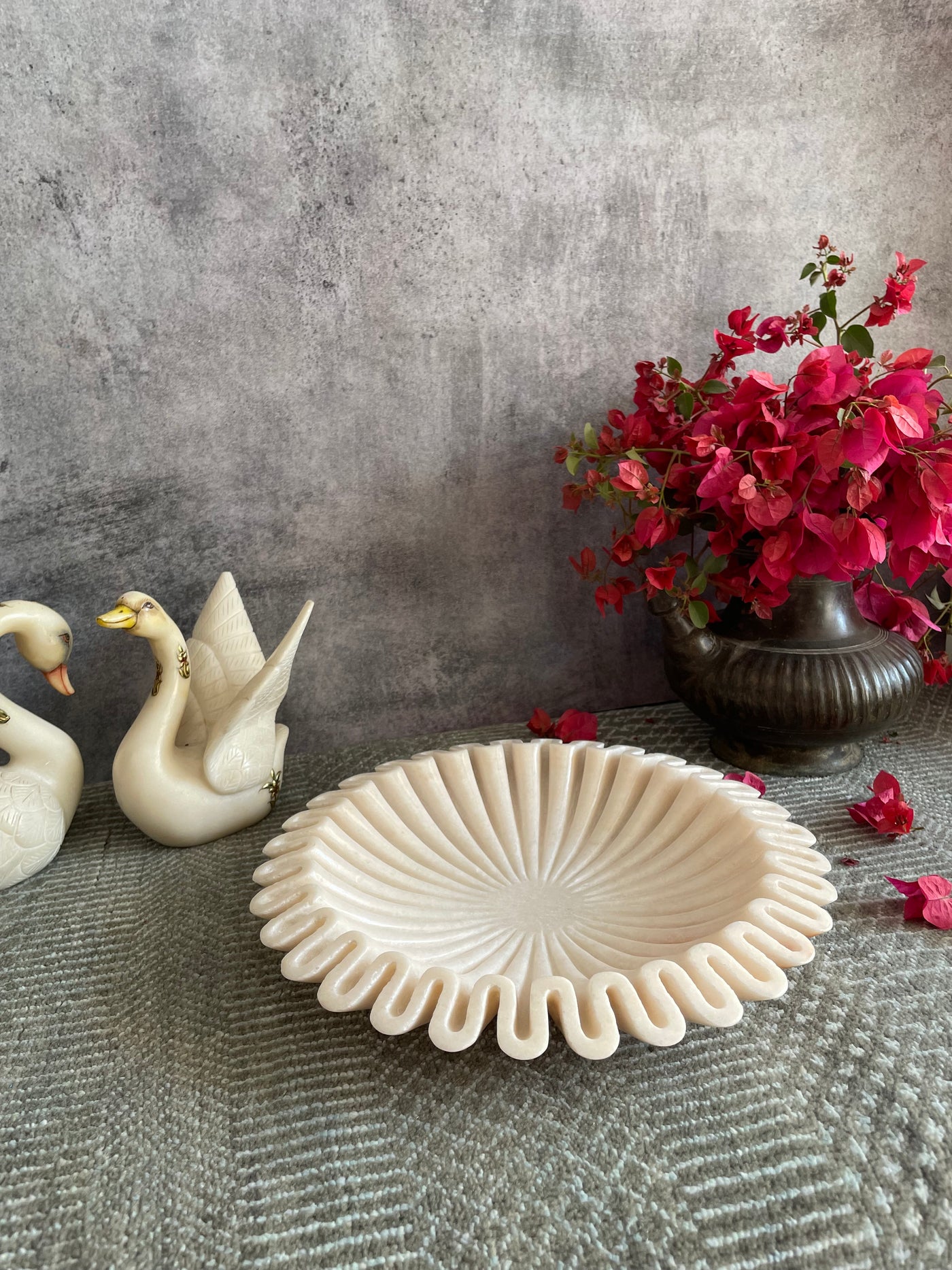 Light Pink Ruffled Marble Bowl