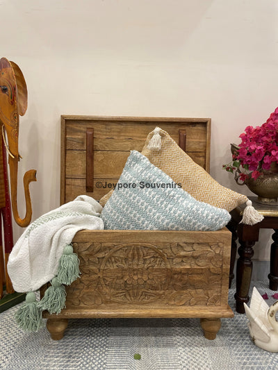 Hand carved small wooden storage trunk/chest