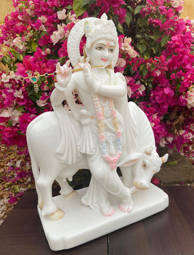 Lord Krishna Statue in White Marble 24" inches