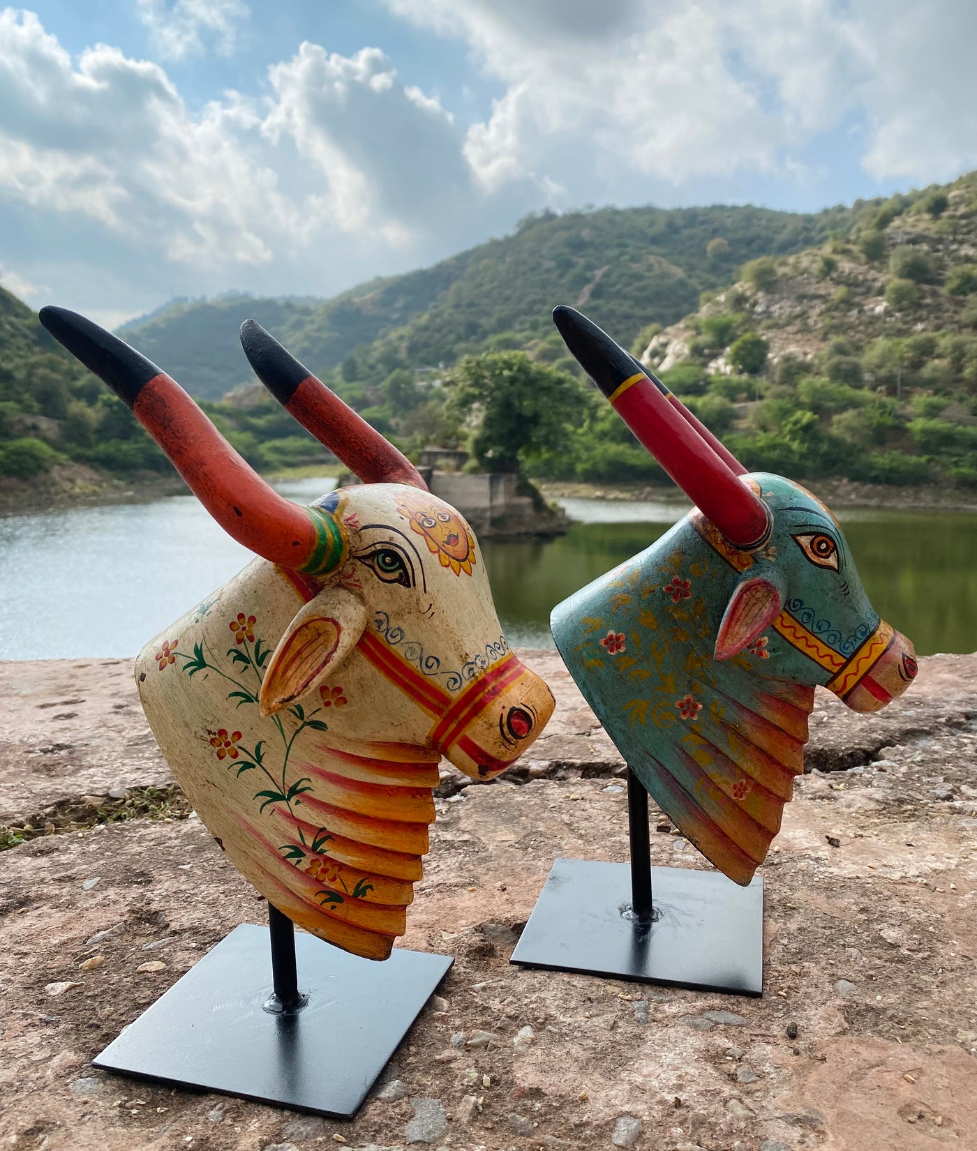 Hand Painted Wooden Cow/Nandi face on a stand