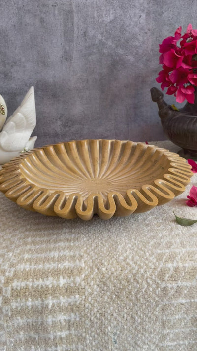 Mustard colored Ruffle shaped Marble Bowl