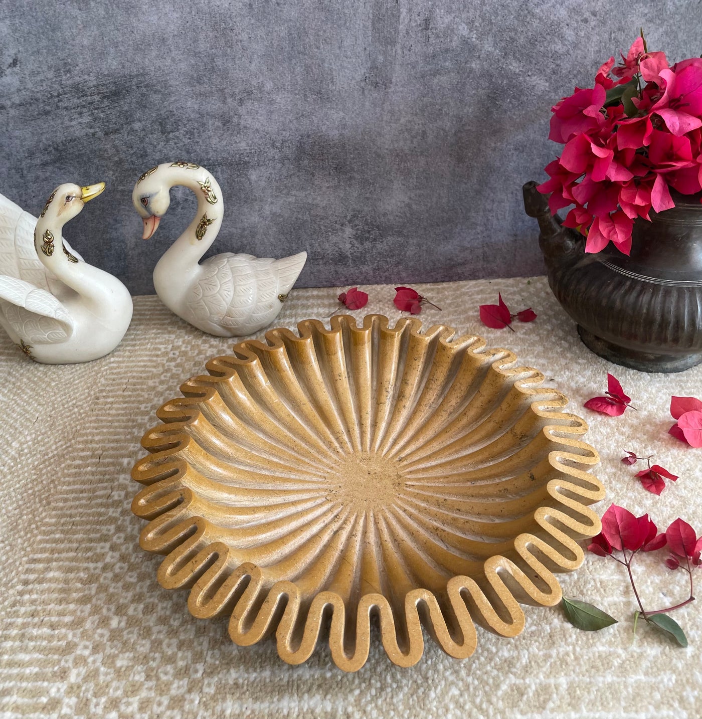 Mustard colored Ruffle shaped Marble Bowl