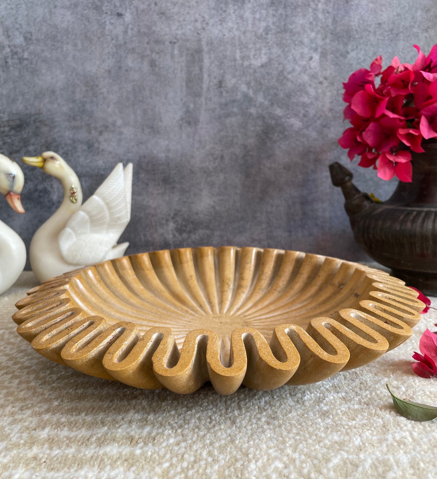 Mustard colored Ruffle shaped Marble Bowl