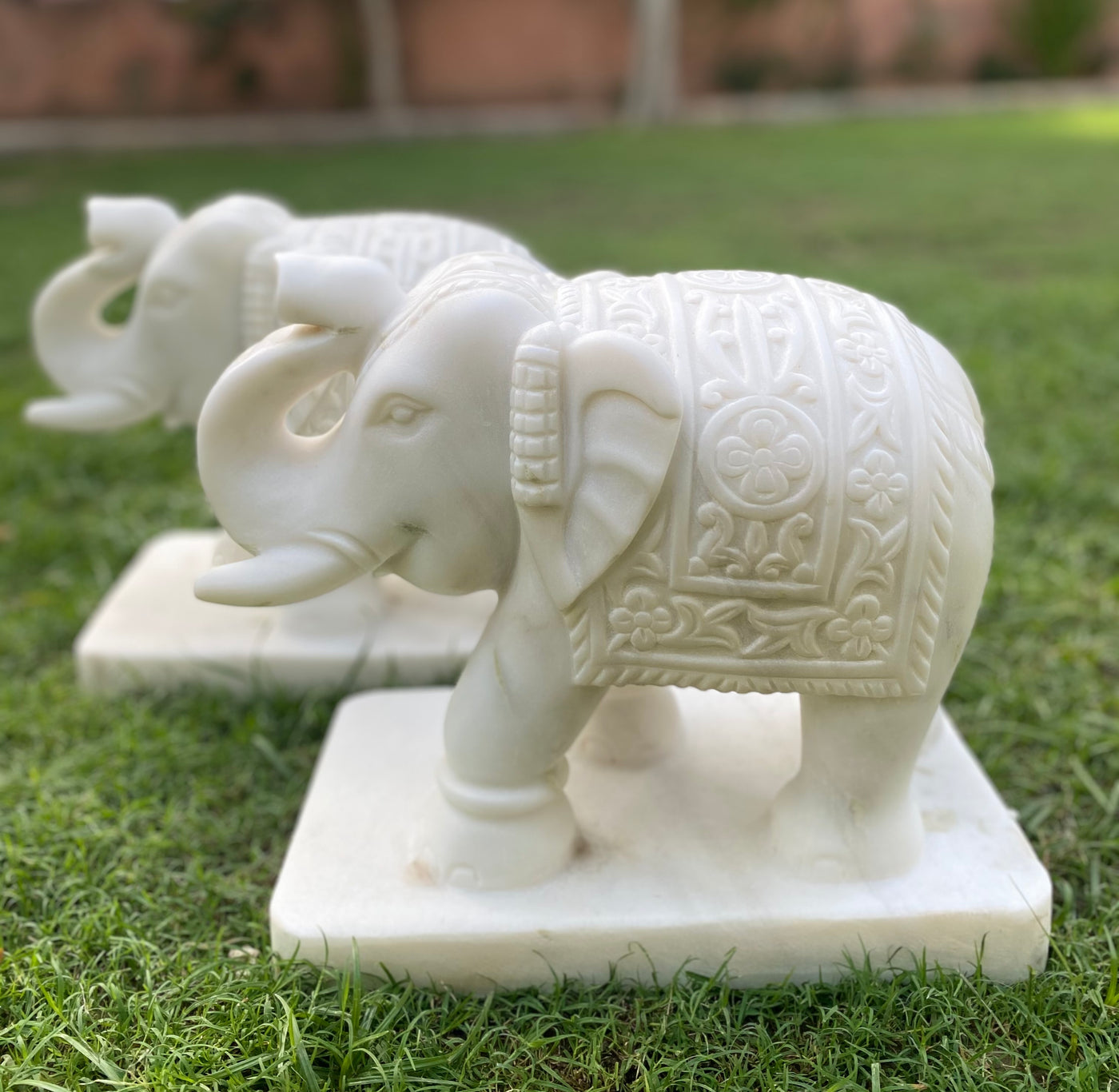 Pair of Marble Elephant Statues