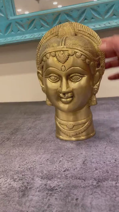 Handcrafted Parvati head statue in Solid Brass